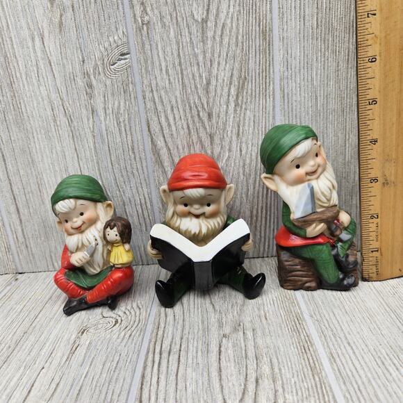 Vintage Homco Elf Gnome Figurines Set 3 Japan‎ 5205 Holiday Christmas Decor Cute - Picture 5 of 6